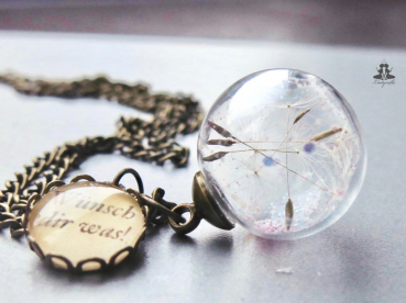 Pusteblumen Kette Glitzer in rosa mit Glascabochon Anhänger Wünsch dir was / Geschenk für Sie / Geschenk für die Schwester / Geschenk Mutter